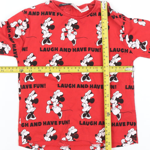 ZARA Girls Red Disney Minnie Mouse Long Sleeve T-Shirt 2-3 Years