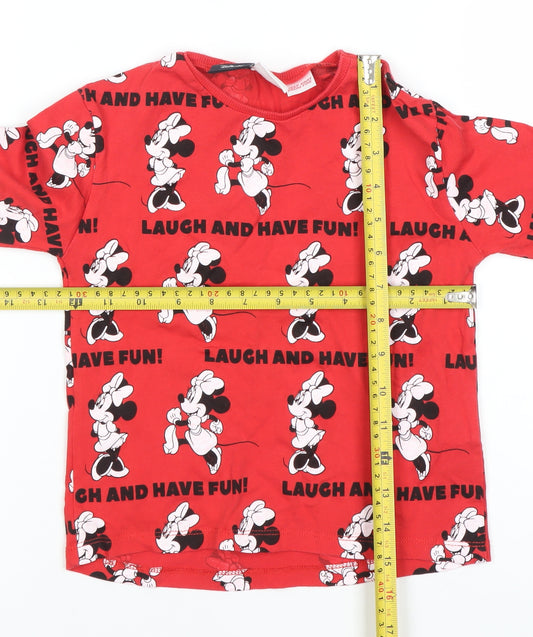 ZARA Girls Red Disney Minnie Mouse Long Sleeve T-Shirt 2-3 Years