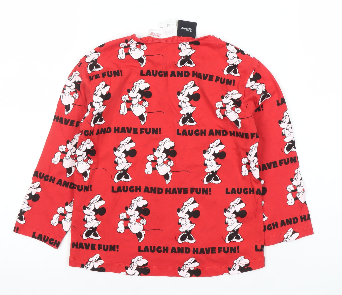 ZARA Girls Red Disney Minnie Mouse Long Sleeve T-Shirt 2-3 Years
