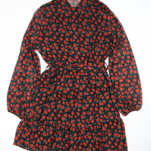 Dunnes Women Black Floral Fit & Flare Short Dress XS