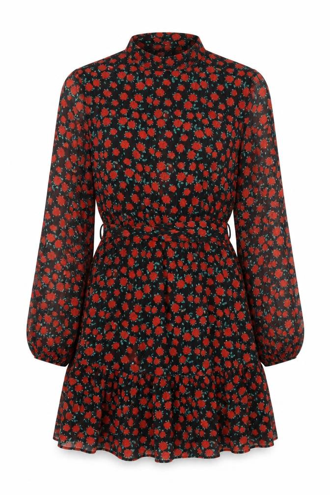 Dunnes Women Black Floral Fit & Flare Short Dress XS