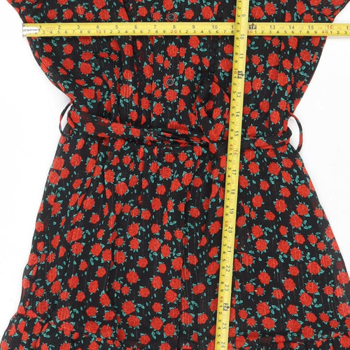 Dunnes Women Black Floral Fit & Flare Short Dress XS
