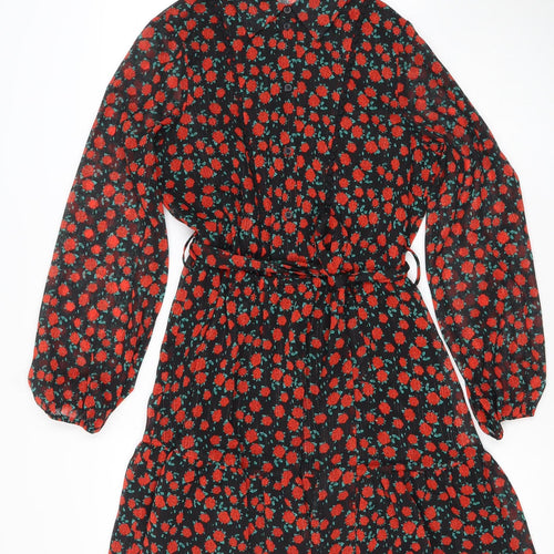 Dunnes Women Black Floral Fit & Flare Short Dress XS
