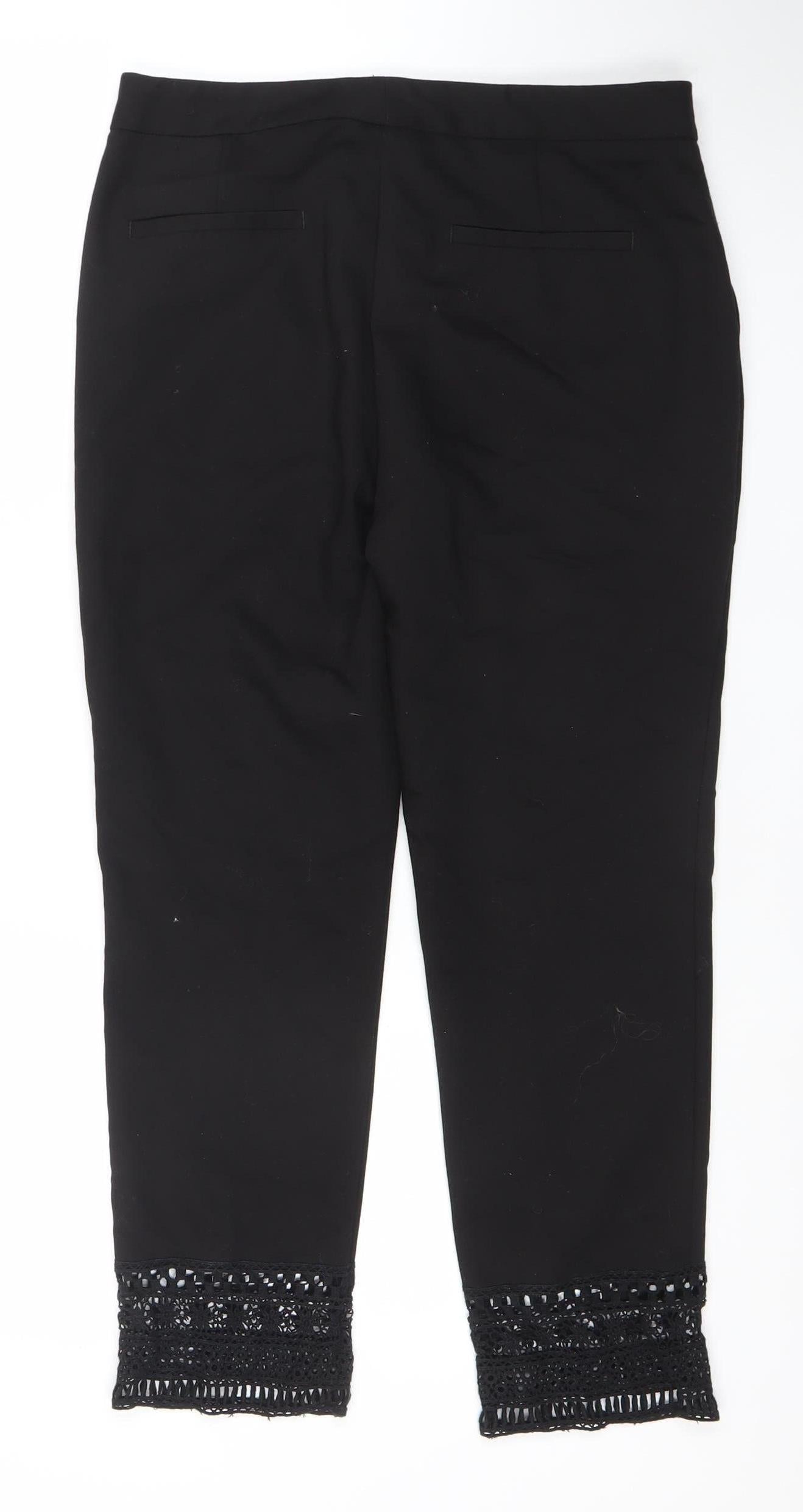 Zara Basic Women Black Lace Hem Cropped Trousers Size M UK12