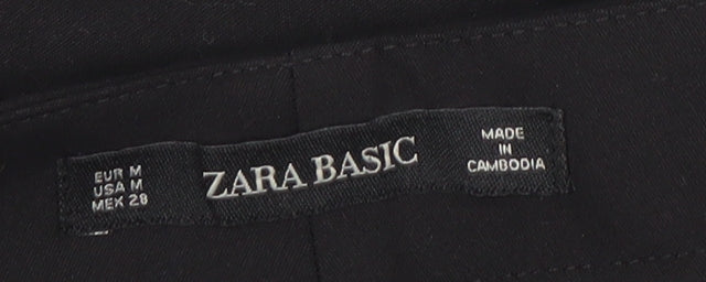 Zara Basic Women Black Lace Hem Cropped Trousers Size M UK12