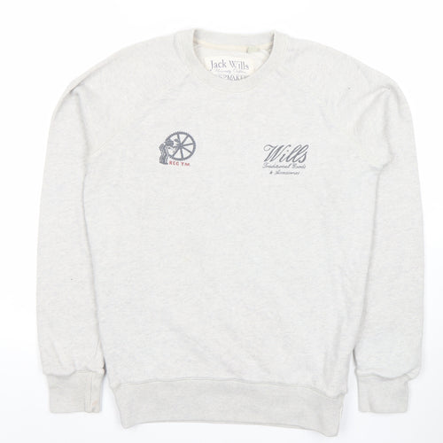 Jack Wills Mens Grey Small Pullover Sweatshirt Crew Neck Embroidered Logo
