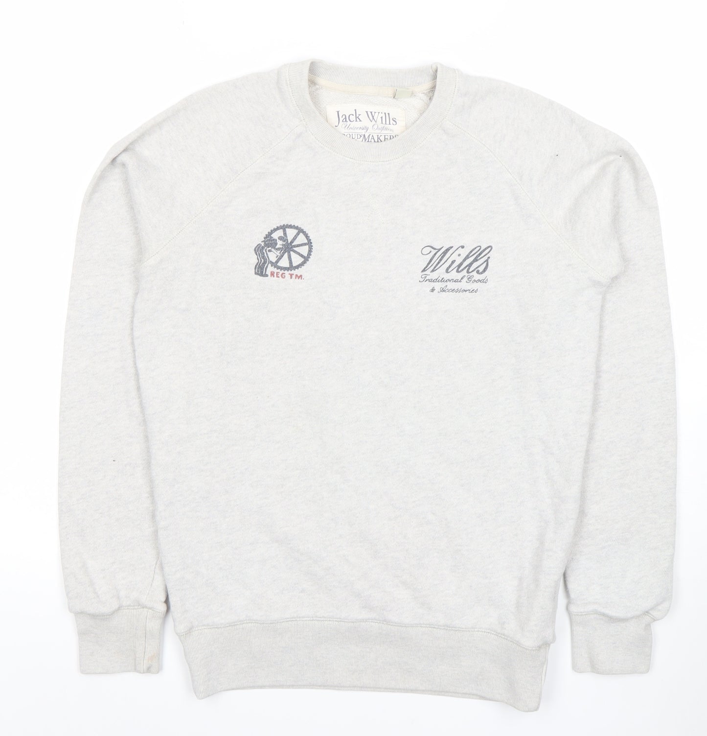 Jack Wills Mens Grey Small Pullover Sweatshirt Crew Neck Embroidered Logo