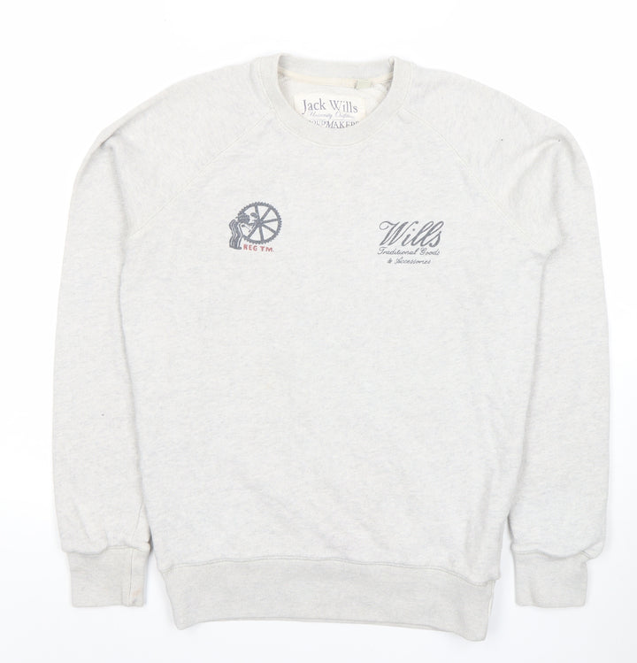 Jack Wills Mens Grey Small Pullover Sweatshirt Crew Neck Embroidered Logo