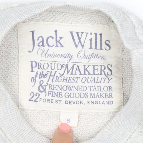 Jack Wills Mens Grey Small Pullover Sweatshirt Crew Neck Embroidered Logo