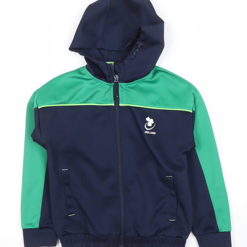 Dunnes Stores Boys Navy Green Full Zip Hoodie 6-7 Years Polyester Blend Ireland Logo