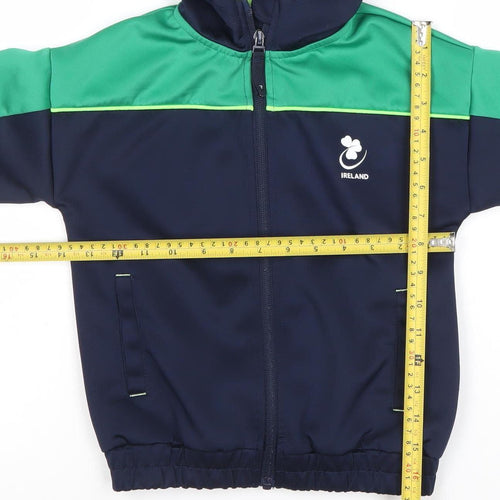 Dunnes Stores Boys Navy Green Full Zip Hoodie 6-7 Years Polyester Blend Ireland Logo