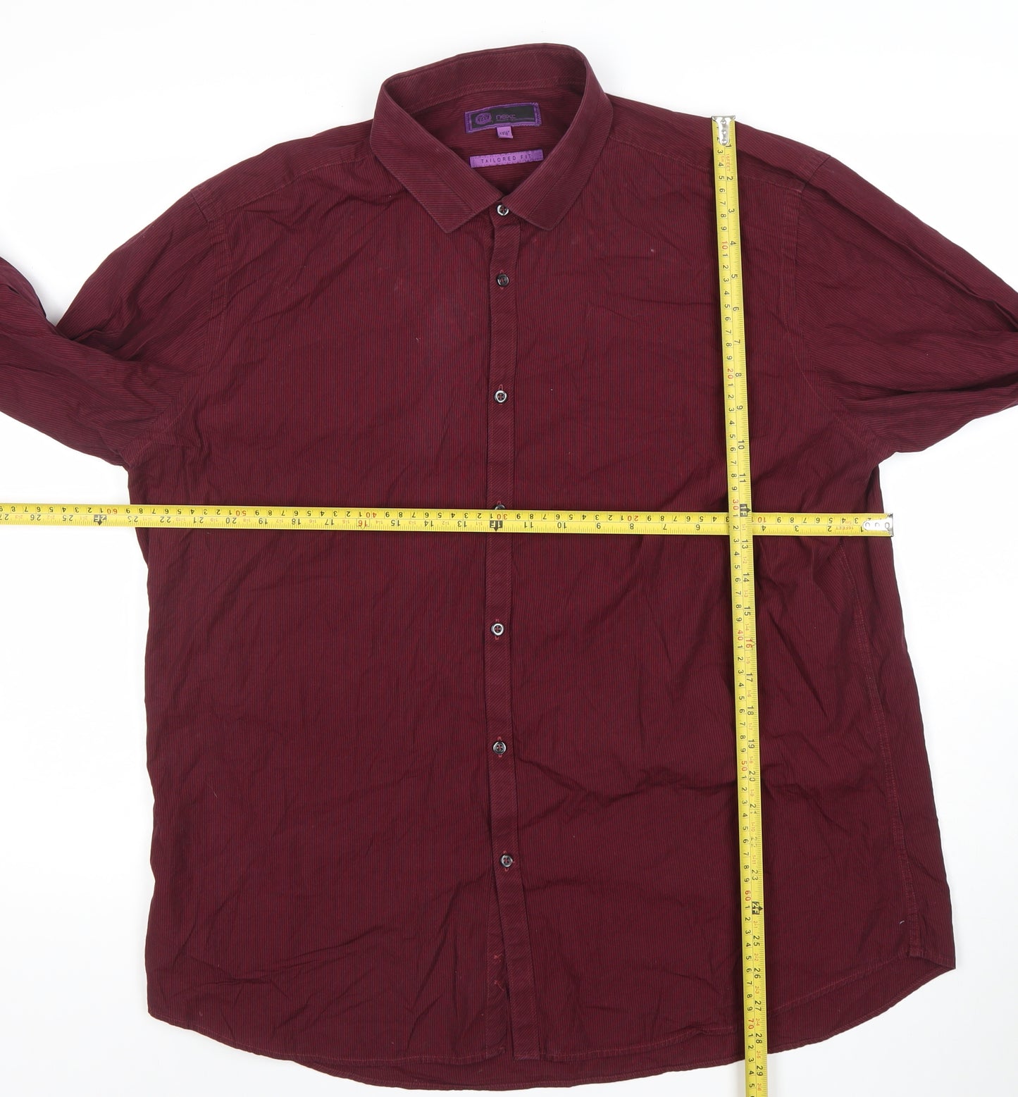 Next Men's Red Striped Tailored Fit Formal Dress Shirt 17.5in