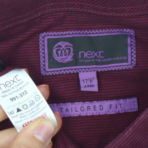 Next Men's Red Striped Tailored Fit Formal Dress Shirt 17.5in