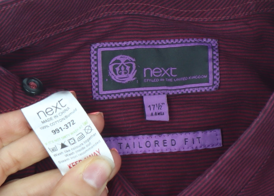 Next Men's Red Striped Tailored Fit Formal Dress Shirt 17.5in