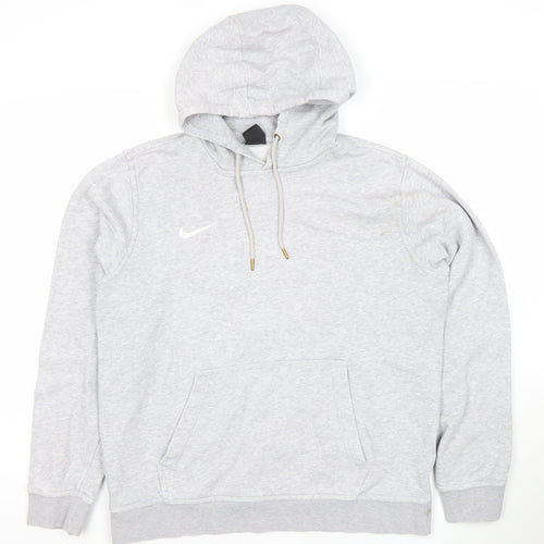 Nike Men Grey Pullover Hoodie M Regular Fit Fleece Cotton Blend