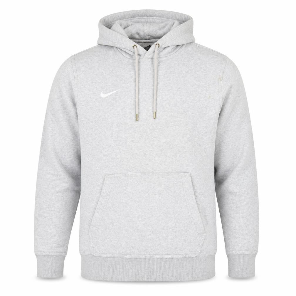 Front view of Nike Men Grey Pullover Hoodie M Regular Fit Fleece Cotton Blend