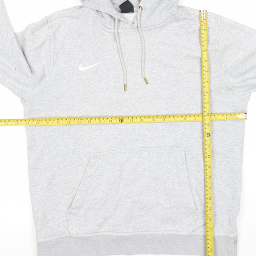Nike Men Grey Pullover Hoodie M Regular Fit Fleece Cotton Blend