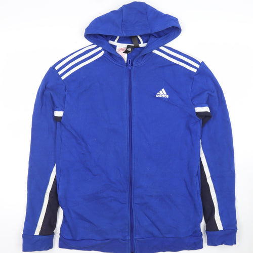 Adidas Boys Blue Full Zip Hoodie Size 11-12 Years Cotton Blend