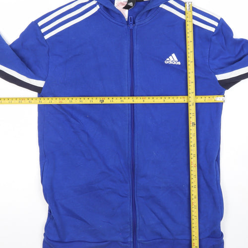 Adidas Boys Blue Full Zip Hoodie Size 11-12 Years Cotton Blend