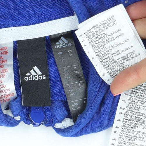 Adidas Boys Blue Full Zip Hoodie Size 11-12 Years Cotton Blend