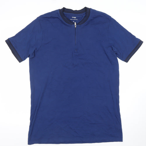 Dunnes Stores Men's Blue XL Cotton Zip Polo Shirt