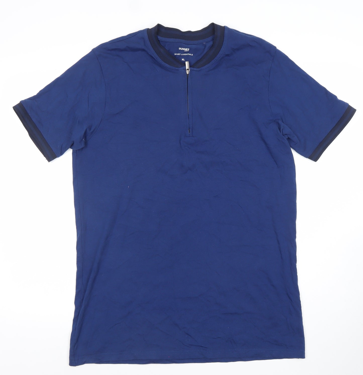 Dunnes Stores Men's Blue XL Cotton Zip Polo Shirt
