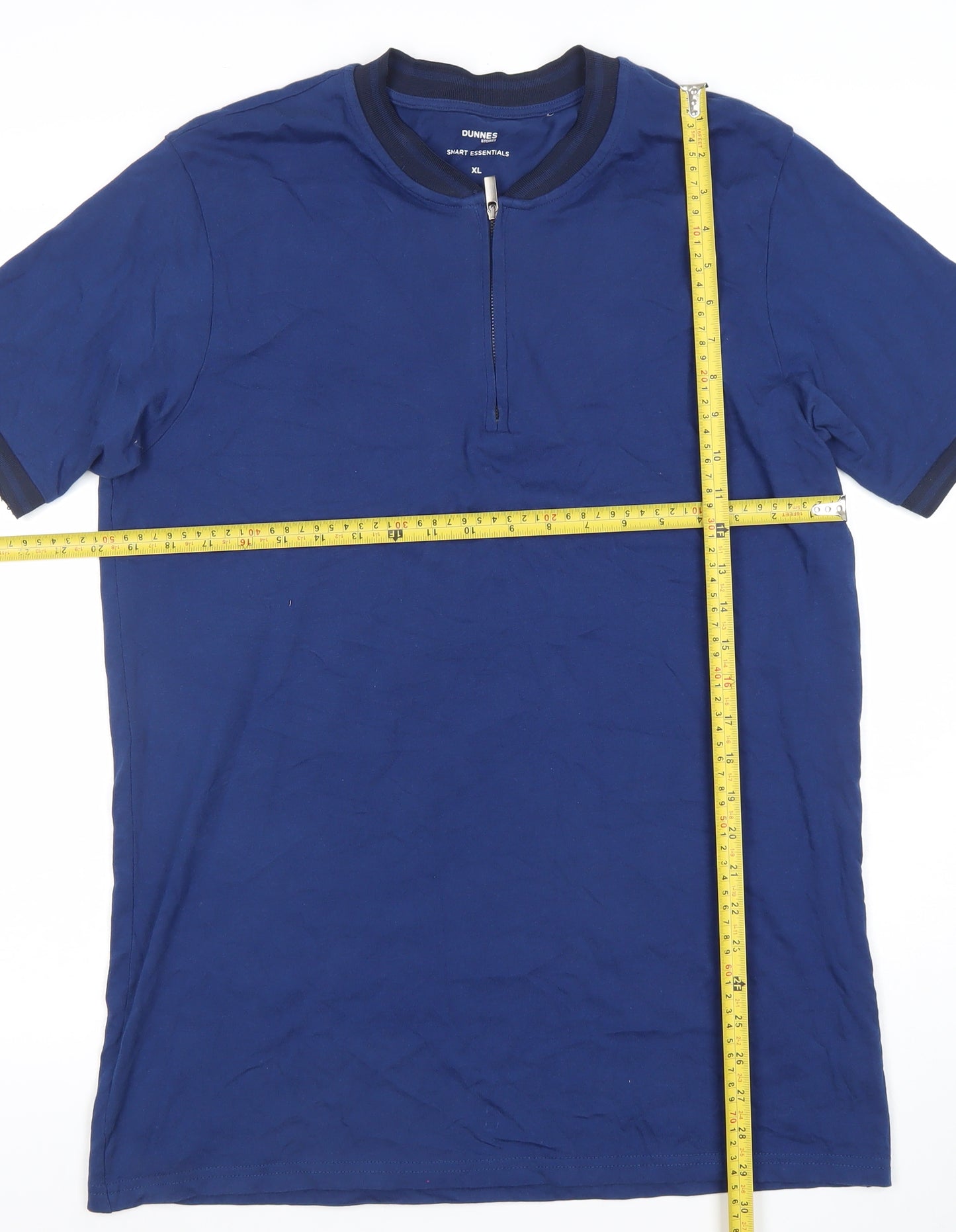 Dunnes Stores Men's Blue XL Cotton Zip Polo Shirt