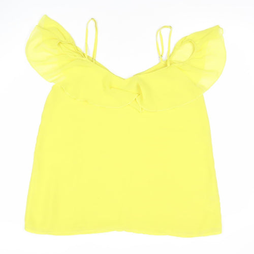 OUIZ Women Yellow Off Shoulder Ruffle Chiffon Blouse Size 12