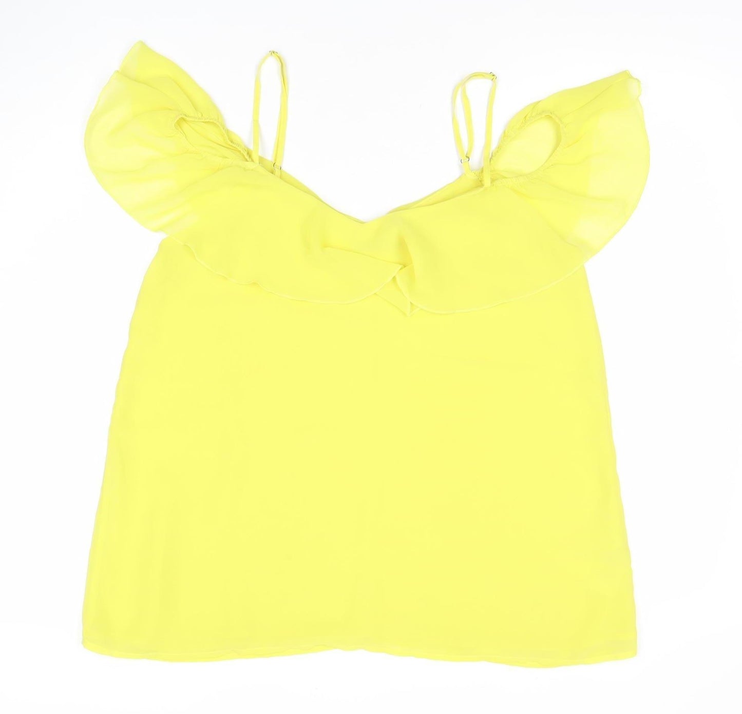 OUIZ Women Yellow Off Shoulder Ruffle Chiffon Blouse Size 12