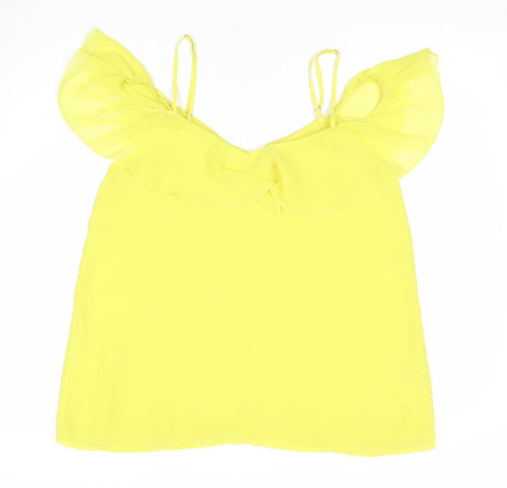 OUIZ Women Yellow Off Shoulder Ruffle Chiffon Blouse Size 12