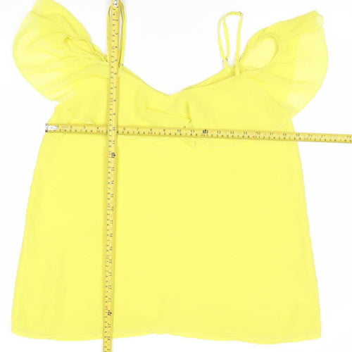 OUIZ Women Yellow Off Shoulder Ruffle Chiffon Blouse Size 12