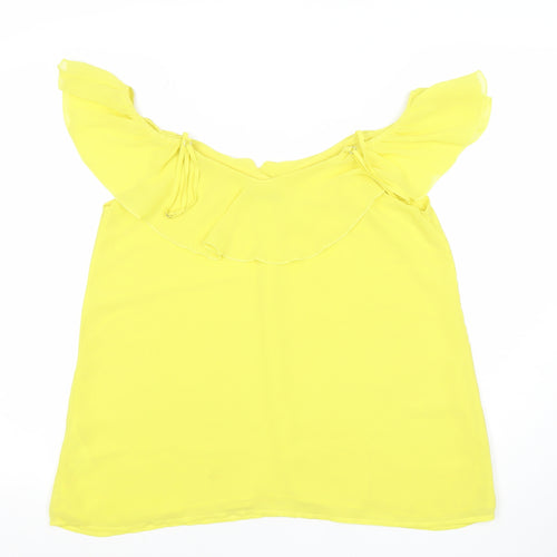OUIZ Women Yellow Off Shoulder Ruffle Chiffon Blouse Size 12