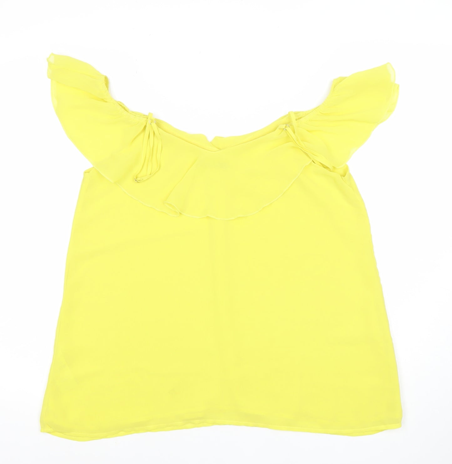OUIZ Women Yellow Off Shoulder Ruffle Chiffon Blouse Size 12