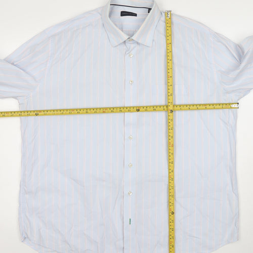 Tommy Hilfiger Men's Blue Striped Cotton Dress Shirt 18.5in/46 Classic Fit