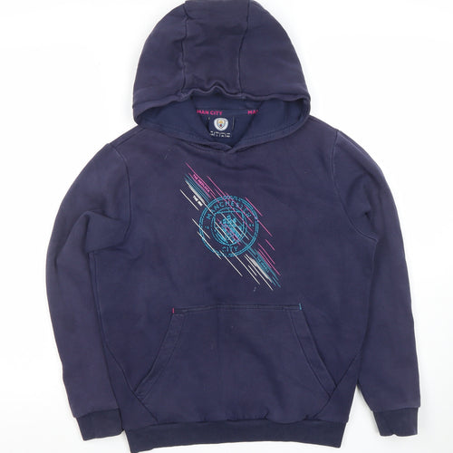Manchester City Boys Navy Hoodie 11-12 Years Pullover Graphic Print Cotton Blend