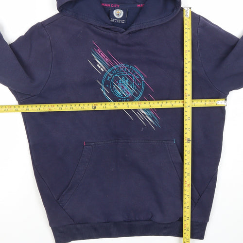 Manchester City Boys Navy Hoodie 11-12 Years Pullover Graphic Print Cotton Blend
