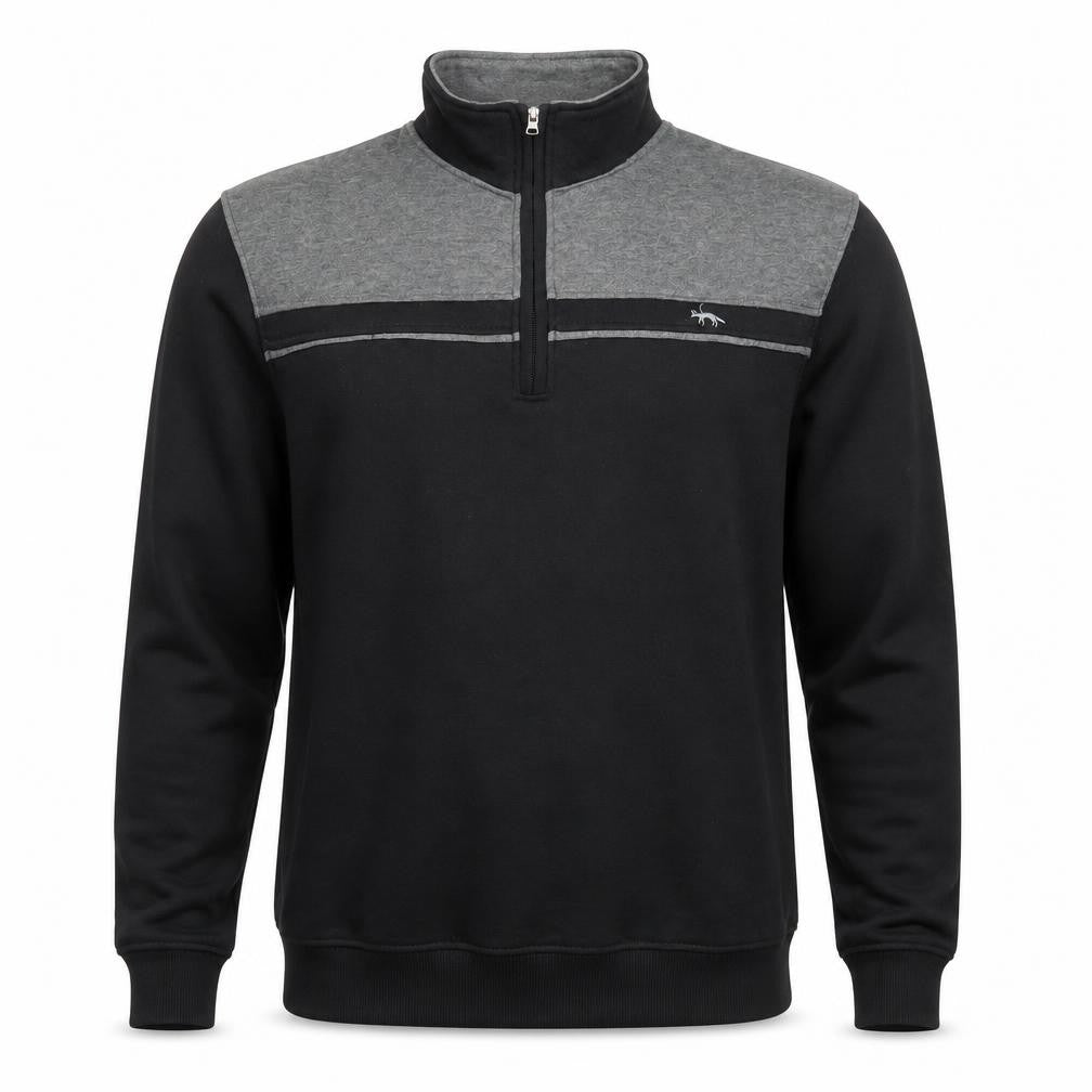 Front view of J.J. Wills Men's Black 1/4 Zip Mock Neck Sweatshirt L