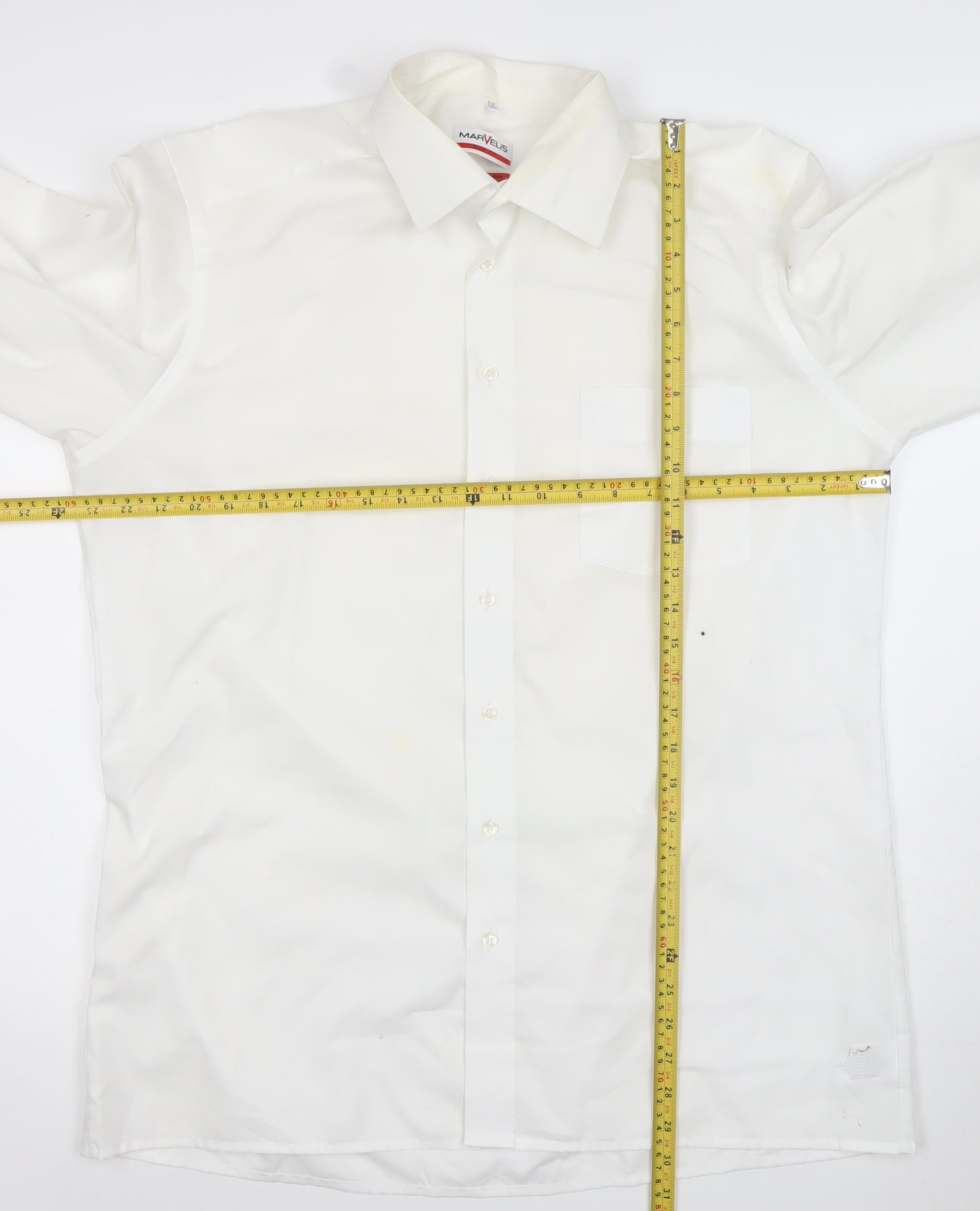 Marvelis Men's White Slim Fit Non-Iron Cotton Dress Shirt 17.5in