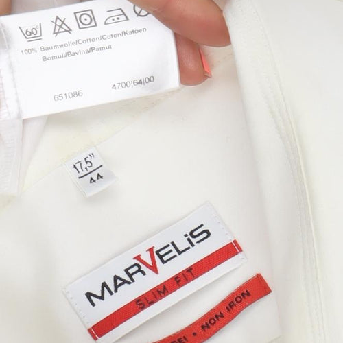 Marvelis Men's White Slim Fit Non-Iron Cotton Dress Shirt 17.5in