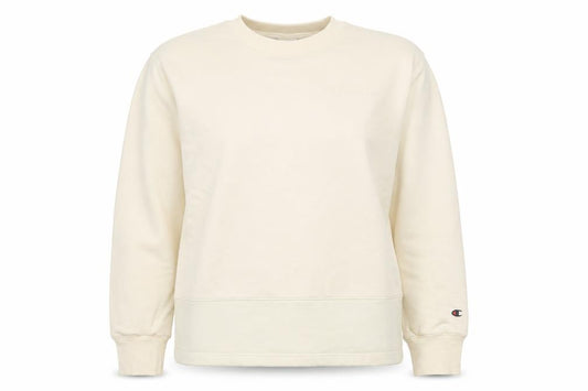 Front view of Champion Women's Beige Crew Neck Pullover Sweatshirt, size L, Cotton Blend