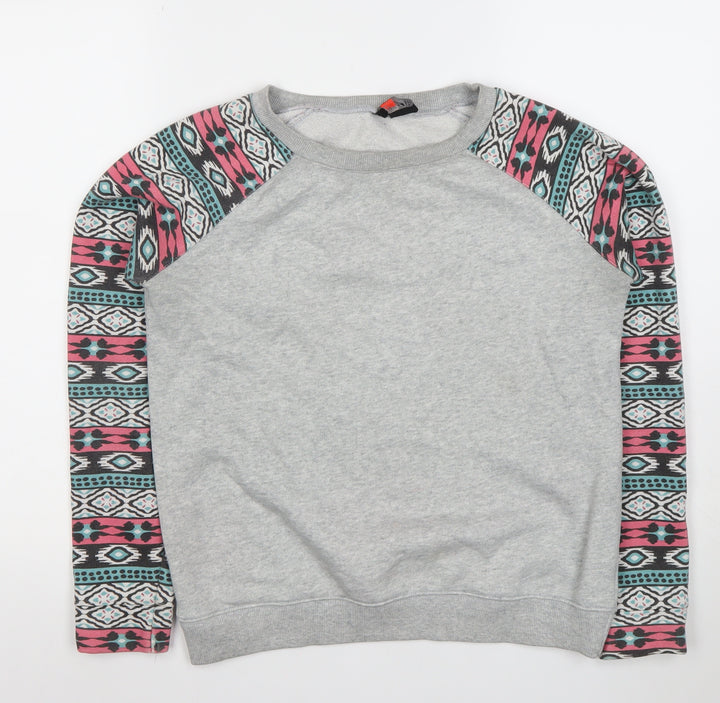 FB Sister Women's Grey Aztec Long Sleeve Pullover Sweatshirt XS