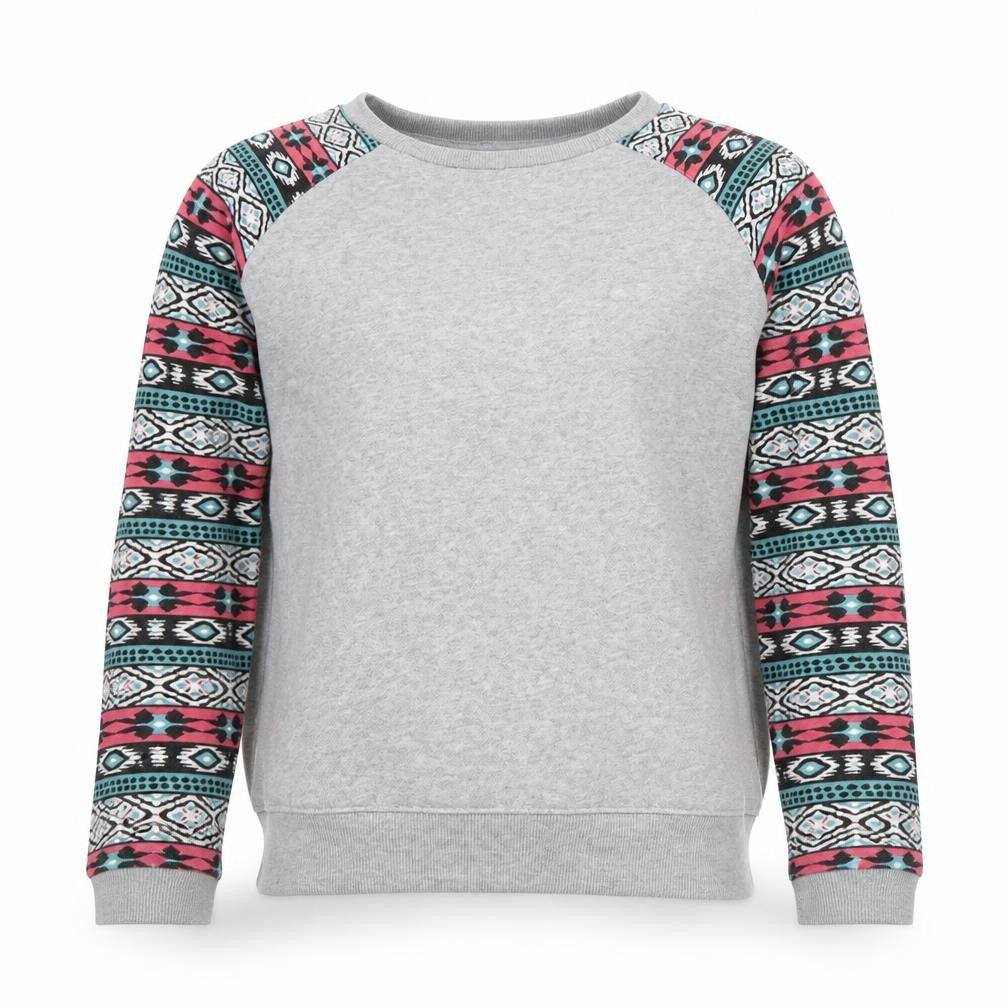 Front view of FB Sister Women's Grey Aztec Long Sleeve Pullover Sweatshirt XS