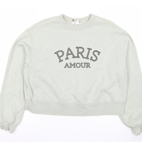 H&M Women's Grey Paris Amour Embellished Sweatshirt Size L