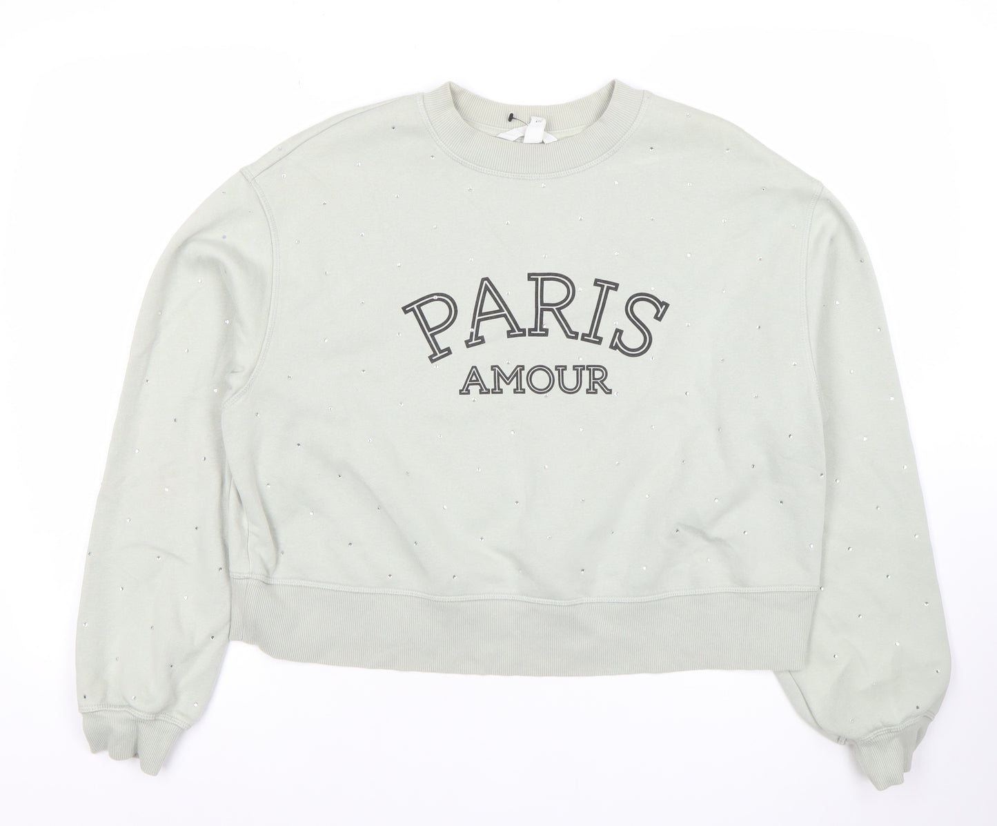 H&M Women's Grey Paris Amour Embellished Sweatshirt Size L