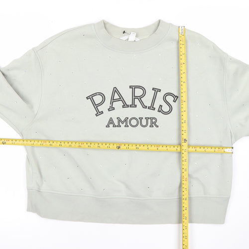 H&M Women's Grey Paris Amour Embellished Sweatshirt Size L