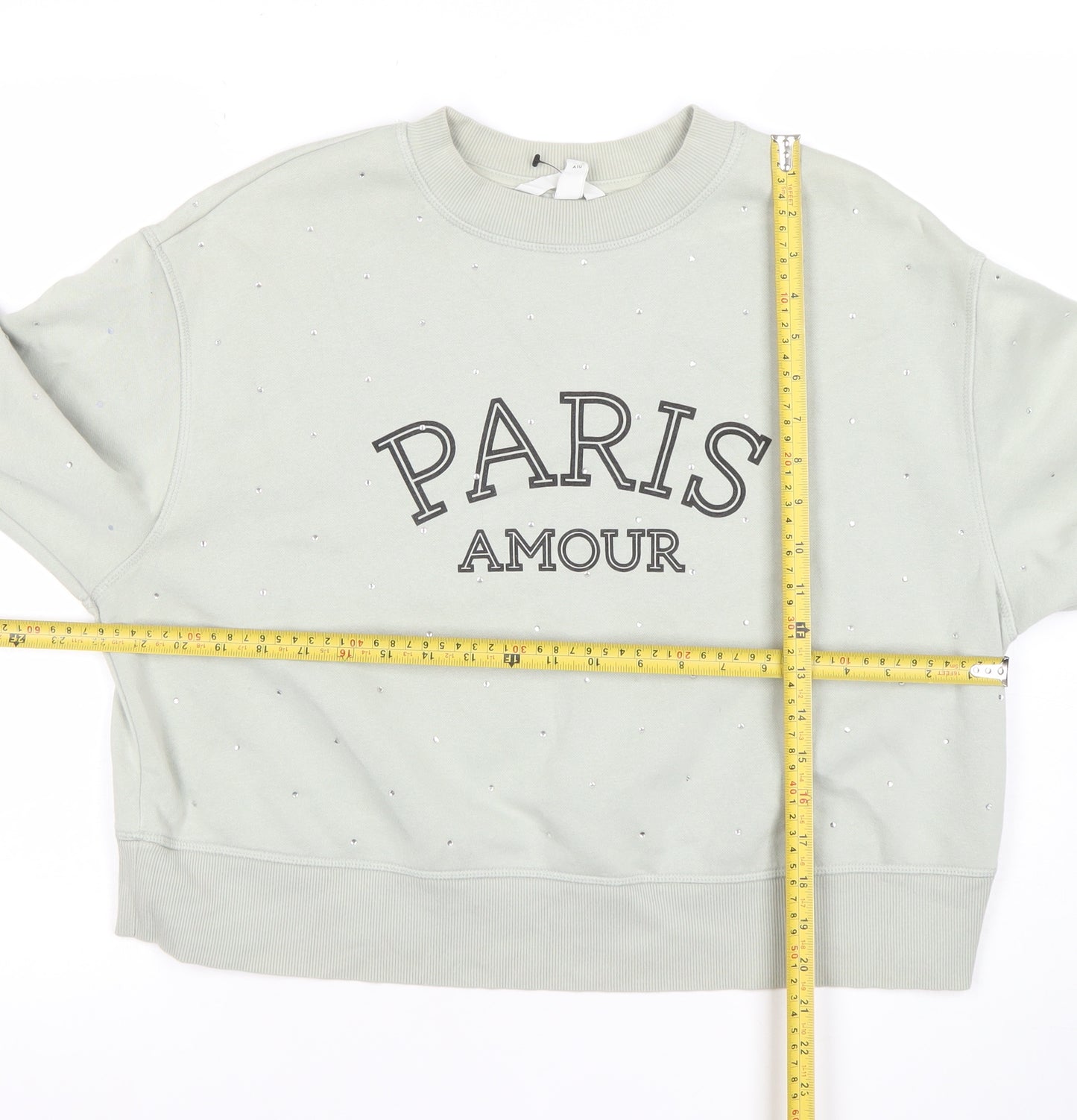 H&M Women's Grey Paris Amour Embellished Sweatshirt Size L