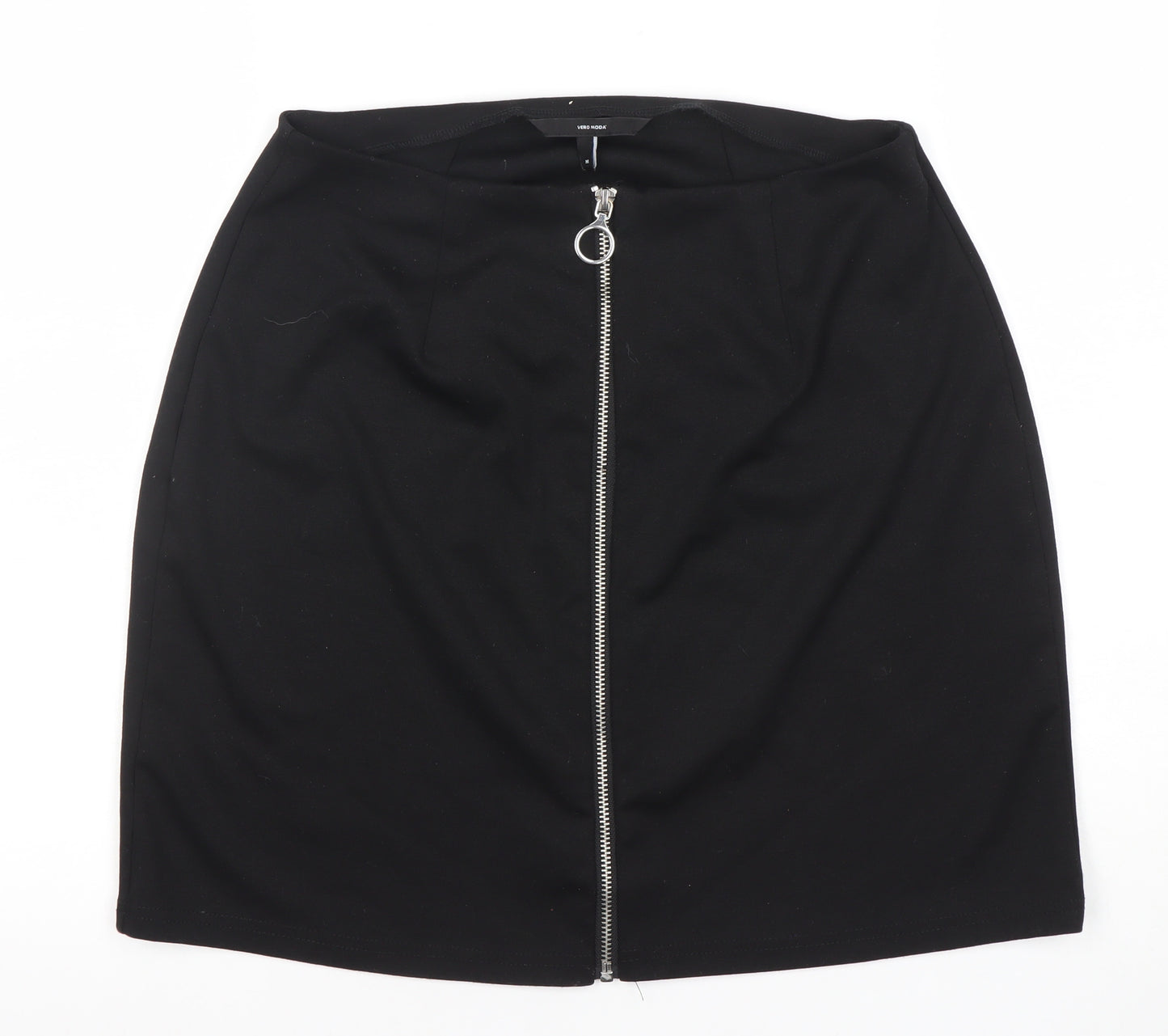 Vero Moda Womens Black Pencil Skirt Size M Zip Front Stretch Workwear