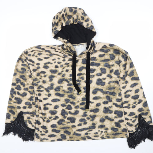 River Island Womens Beige Leopard Print Hooded Pullover XS Lace Trim