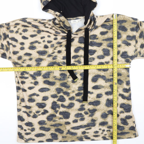 River Island Womens Beige Leopard Print Hooded Pullover XS Lace Trim