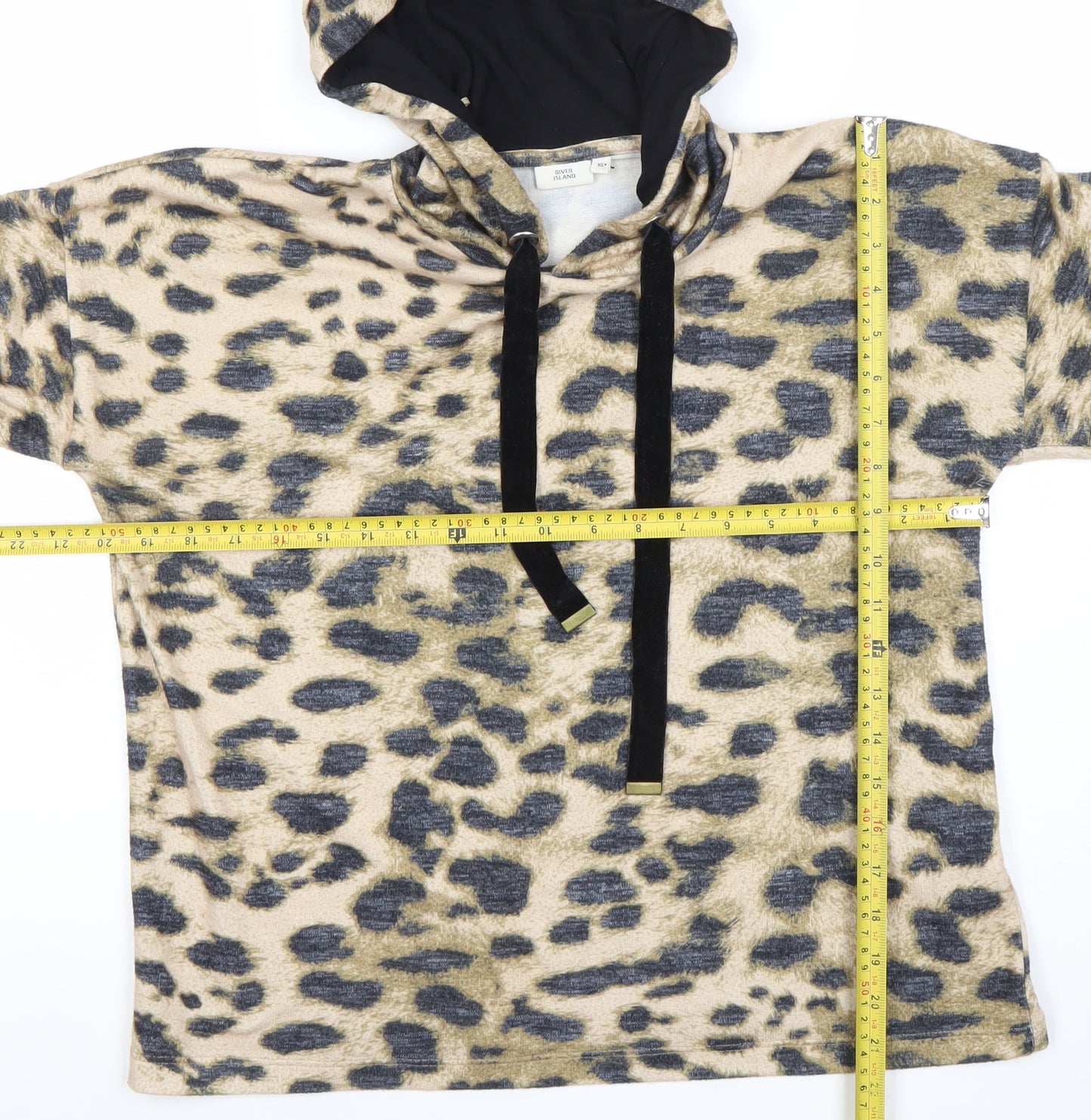 River Island Womens Beige Leopard Print Hooded Pullover XS Lace Trim